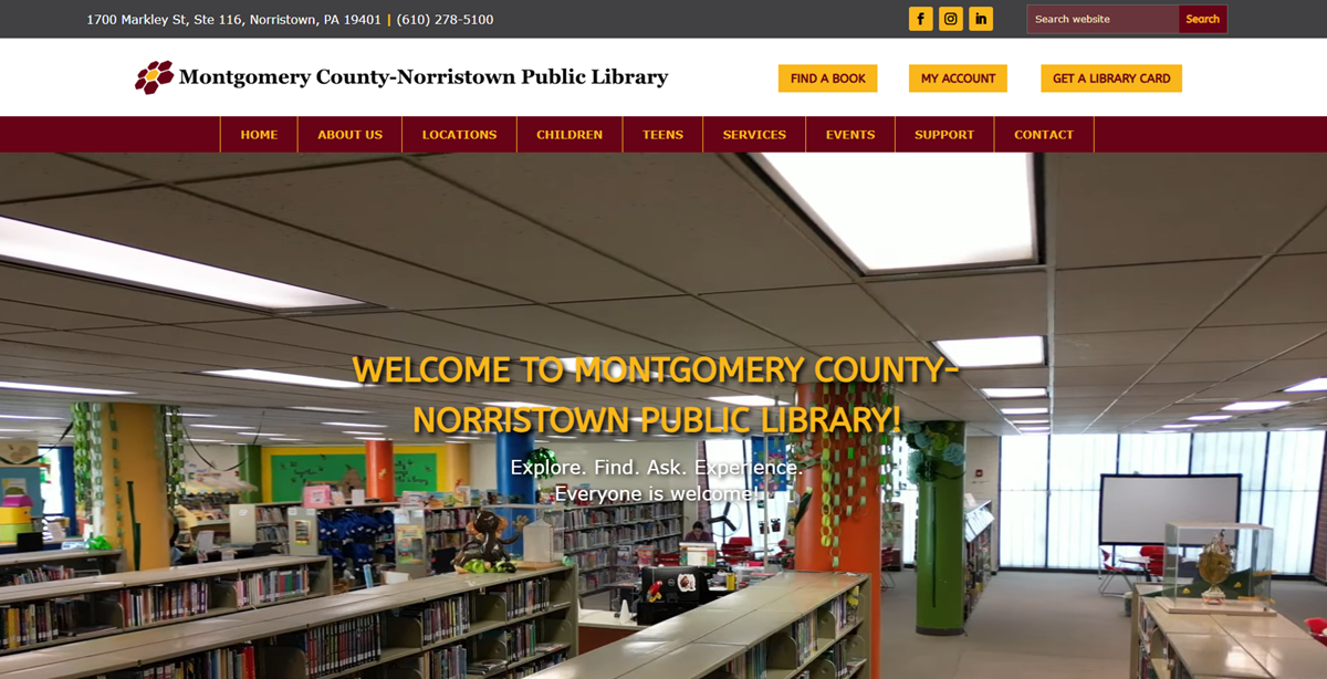 Montgomery County-Norristown Public Library's website homepage