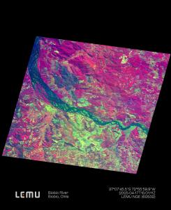 Hyperspectral false color image showing the satellite capture of the Biobío River by Lemu Nge on April 2025.