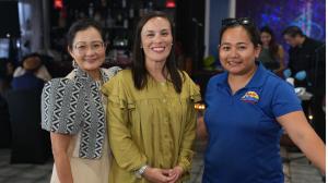 Pictured (L-R) - Filipino BBQ Throwdown Organizer Dr. May Zamuco, Mayor-Elect Gina Ortiz-Jones, Kain-Na Filipino Cuisine Owner/Operator Angelica Guzman