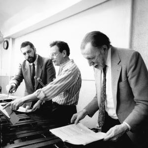 Alan Hovhaness-Fujihara at the xylophone with two other people