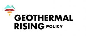 colorful crosssection of the earth's crust with wordmark reading geothermal rising policy