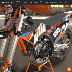 Behold the final touch! This hyper-realistic 3D visualizer from STK StickerStoke’s 3DCal.com showcases a custom protective graphics design on a KTM 450 SX-F, bringing riders’ visions to life with stunning detail.