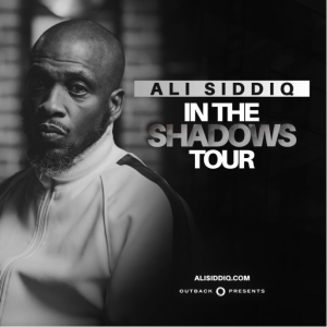 Comedian Ali Siddiq and the In The Shadows Tour logo