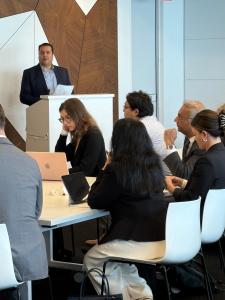Nikos Avlonas, Founder and President of the Center for Sustainability & Excellence (CSE), delivers closing remarks at the World Sustainability Leadership Forum 2025 in New York, engaging a diverse audience of sustainability professionals and corporate lea