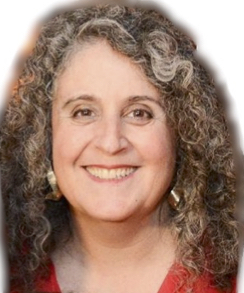 Author's headshot showing a vibrant and smiling middle aged woman with curly hair and warm eyes