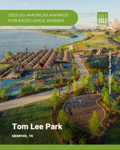 Graphic showing Tom Lee Park in Memphis with ULI Americas Awards for Excellence Winner heading