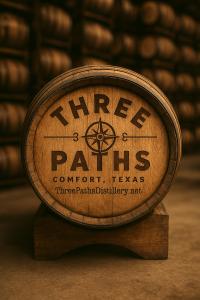 Whiskey barrels are used to store and age Three Paths Whiskey.