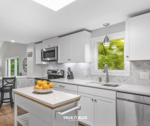 a photo of True Blue Quartz Kitchen Countertop Project