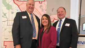 Valley Alarm’s Dave Michel and John Scott with Congresswoman Luz Rivas at the 2025 San Fernando town hall.