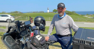 Pat with his motorcycle in Portland, Maine.
