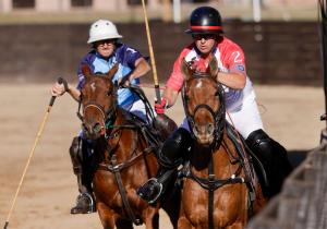two arena polo players on horses