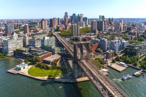 Aerial view of Brooklyn from the East River