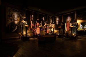 Wall display of ethnic portraits by Réhahn at the Precious Heritage Museum in Hội An.