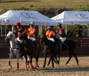 a group of arena polo players in action during PCAL