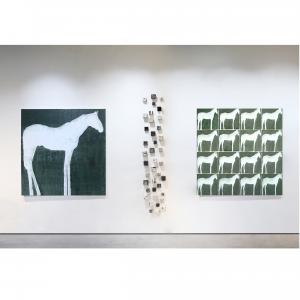 This is an exhibition image of work by Julie Sneed and Jodi Walsh currently on view at Exhibit by Aberson