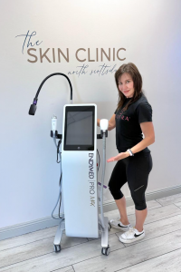 Close-up view of the ENDYMED PRO MAX device in a clinical setting, showcasing its advanced radiofrequency technology for noninvasive skin rejuvenation and body contouring at The Skin Clinic North Scottsdale.