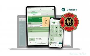 Image of Hinckley Medical’s OneDose mobile devices in front of the desktop admin console.