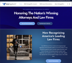 Homepage of MyLegalWin.com, home of the 2025 Top Law Firms in America and Top Attorneys in America recognition series.