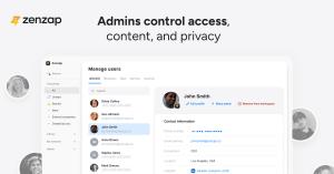 Zenzap admin control showing options to revoke user dashboard access and manage team permissions, ensuring secure communication and data control.