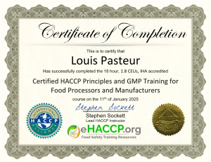 HACCP Certificate for Food Processors