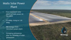 Image of the Mailo Solar Power Plant accompanied by key stats