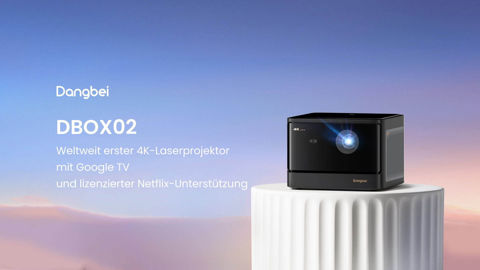 Dangbei DBOX02 4K-Laserprojektor mit Google TV und Netflix-Zertifizierung, Premium-Heimkino-Beamer mit brillanter Bildqualität.