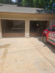 New insulated garage door installed by Ready To Roll in Treyburn, Durham NC, enhancing curb appeal and energy efficiency.