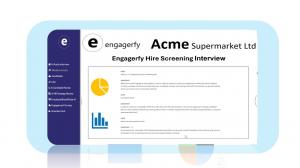 Screenshot of the Engagerfy Hire AI Dashboard and anonymous AI Candidate Screening interview process