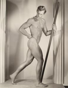 Large Bruce Bellas (1909-1974) physique photo of nude male. Provenance: Bruce Bellas archive. Estimate: $500-$800