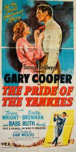 Original three-sheet poster for the 1949 Gary Cooper film The Pride of the Yankees. Never used, like-new condition. Possibly the best of all extant examples. Provenance: The Robert Osborne Collection, then by family descent. Estimate: $4,000-$6,000