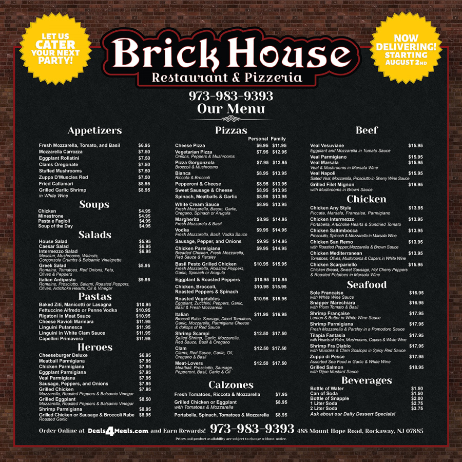 Full Brick House Menu 